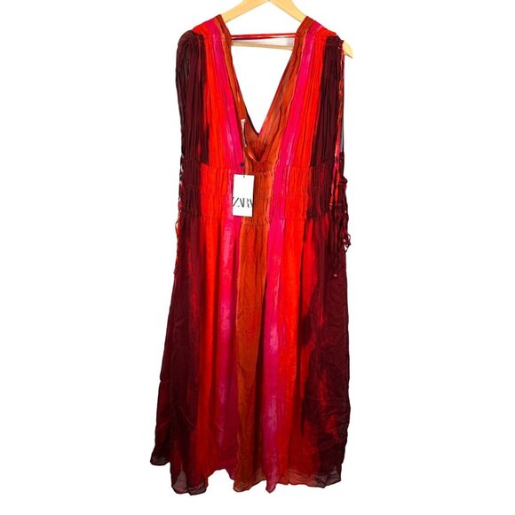 Zara V Neck Bead Appliques Tie Dye midi dress Blogger fav sz XL - Picture 6 of 12
